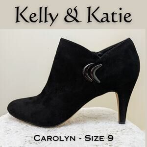 Kelly & Katie Carolyn Faux Suede Booties 9 Black 3" Stiletto Ankle Dressy Baddie